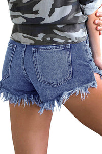 Distressed Denim Shorts - Dark Wash