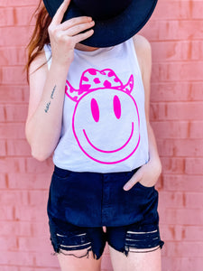 Cowboy Happy Face | Women's Muscle Tank