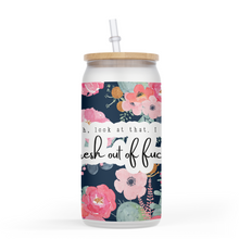 Load image into Gallery viewer, Fresh Out Of Fucks Floral 16 Oz Glass Jar
