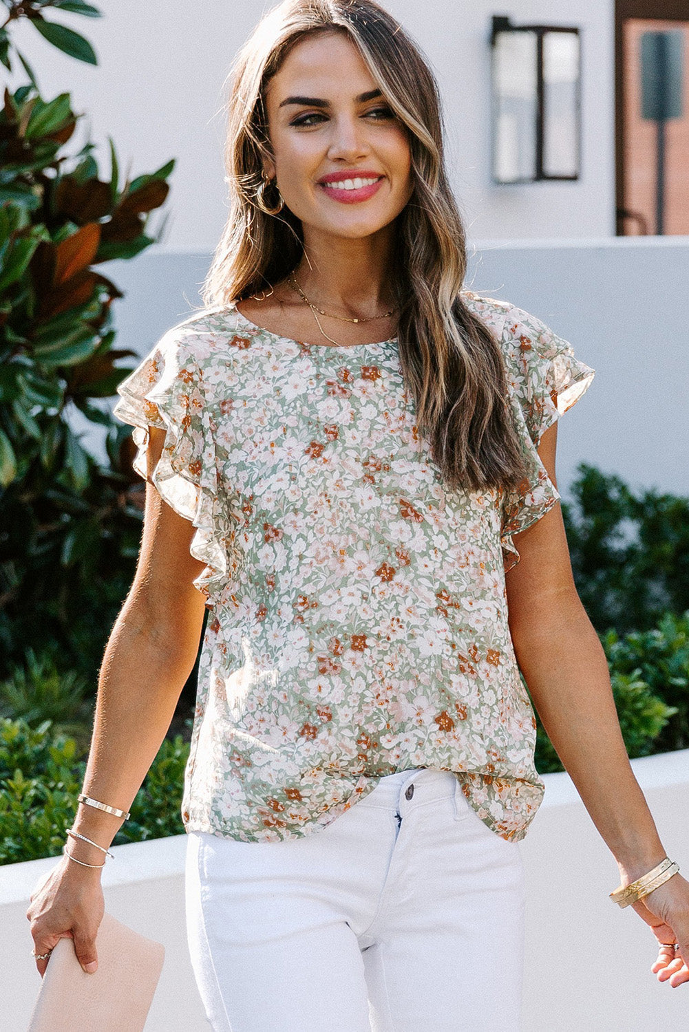 Floral Ruffle Sleeve Blouse