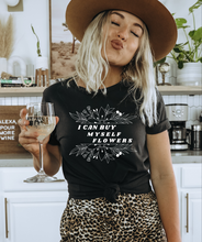 Load image into Gallery viewer, I Can Buy Myself Flowers | Boho Vintage Black Unisex Graphic Tee

