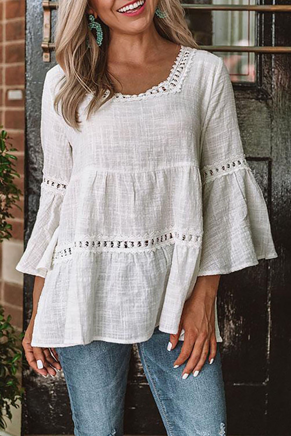 Load image into Gallery viewer, 3/4 Flare Sleeve Peplum Top