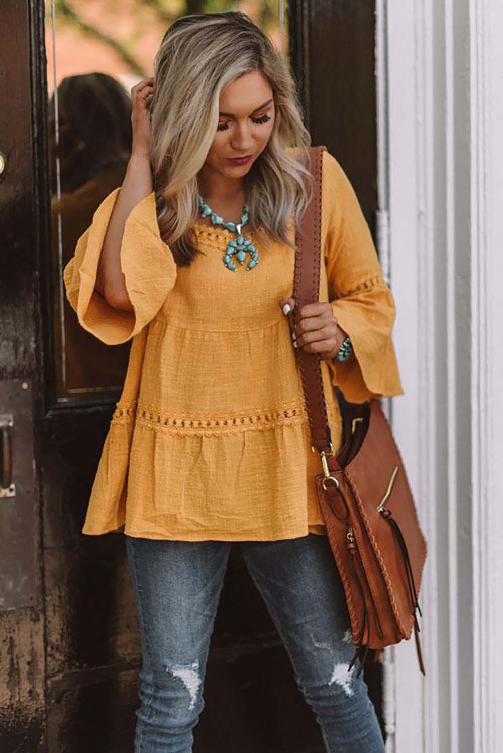 Load image into Gallery viewer, 3/4 Flare Sleeve Peplum Top