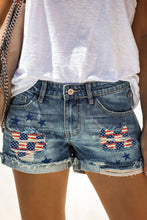 Load image into Gallery viewer, Sky Blue Star American Flag Patchwork Distressed Denim Shorts
