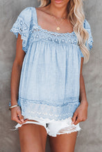 Load image into Gallery viewer, Square Neck Blouse with Lace Detail - Blue
