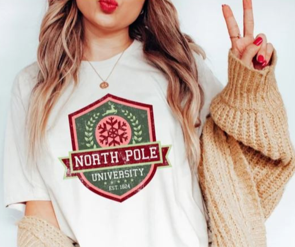 North Pole University White Graphic Tee