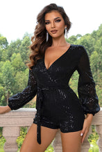 Load image into Gallery viewer, Sequin Tie Waist Long Sleeve Romper
