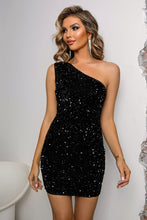 Load image into Gallery viewer, Sequin Lace-Up One-Shoulder Bodycon Dress

