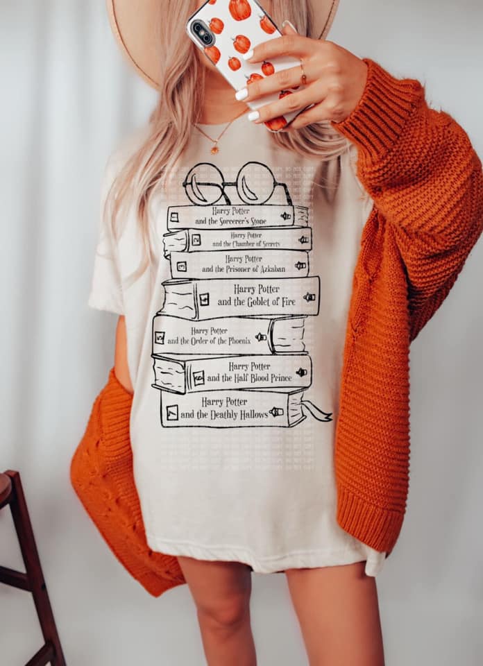 Book Stack Cream Graphic Tee