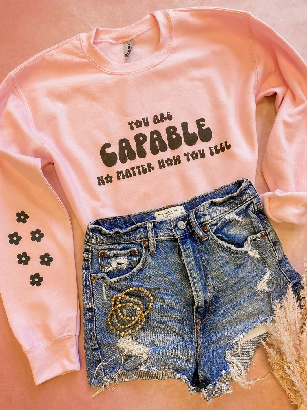 You Are Capable Retro Flower Pink Sweatshirt