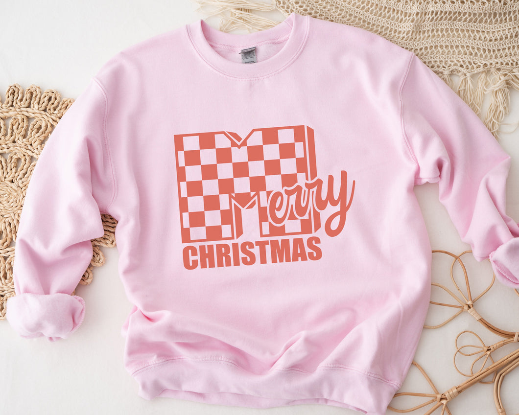 Merry Christmas Checkered Pink Sweatshirt