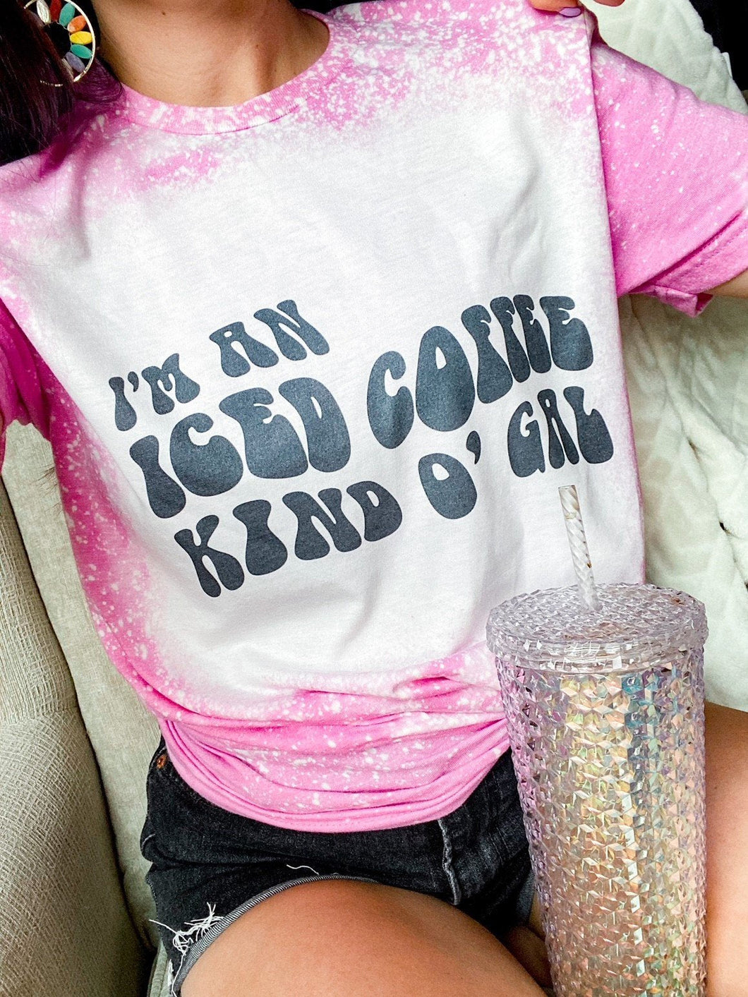 Iced Coffee Kind O'Gal Pink Bleached Graphic Tee