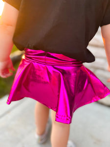 Harley | Metallic Leather Skirted Bummies | Black & Hot Pink