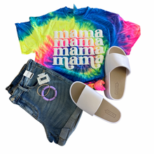 Load image into Gallery viewer, MAMA | White PUFFY Neon Rainbow Tie Dye Graphic Tee
