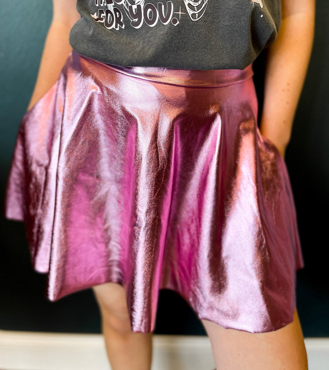 BARBIE GIRL | Women's Pink Metallic Skort