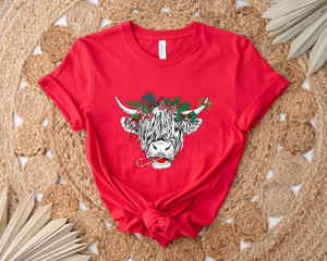 Highland Cow Christmas Red Graphic Tee