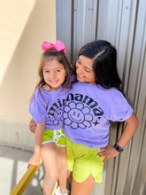 Load image into Gallery viewer, Groovy Smile Flower Mama + Mini |  Violet Comfort Colors Kids Graphic Tee
