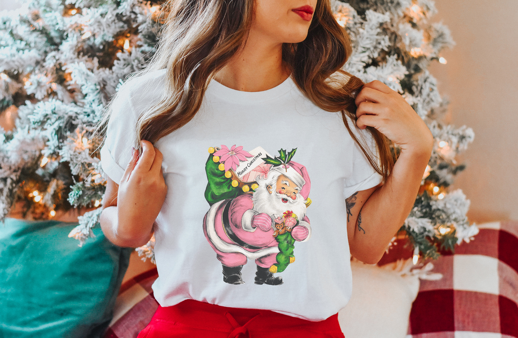 Retro Santa Claus White Graphic Tee
